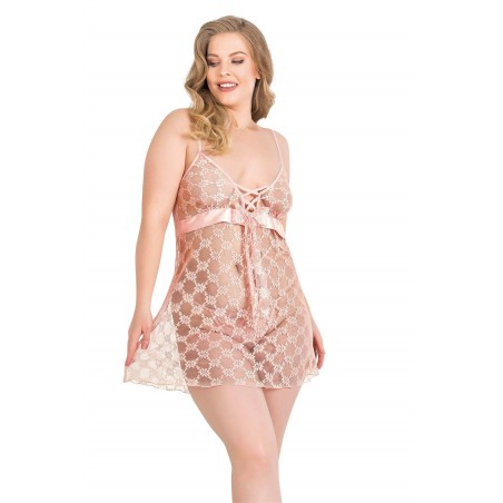 Aria's Closet Büyük Beden Somon Kısa Tül Gecelik