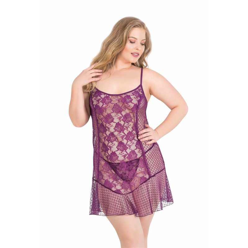 Aria's Closet Büyük Beden Mor Kısa Tül Gecelik