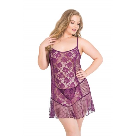 Aria's Closet Büyük Beden Mor Kısa Tül Gecelik