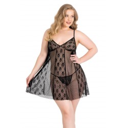 Aria's Closet Büyük Beden Siyah Kısa Tül Gecelik