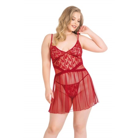 Aria's Closet Büyük Beden Kırmızı Kısa Tül Gecelik