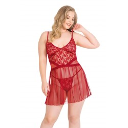 Aria's Closet Büyük Beden Kırmızı Kısa Tül Gecelik