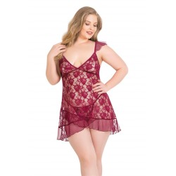 Aria's Closet Büyük Beden Bordo Kısa Tül Gecelik