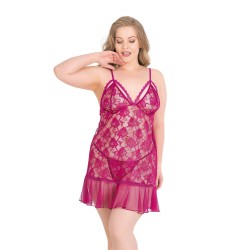 Aria's Closet Büyük Beden Vişne Kısa Tül Gecelik