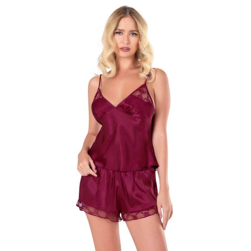 Aria's Closet Bordo Saten Babydoll Şort Takımı