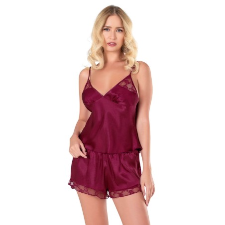 Aria's Closet Bordo Saten Babydoll Şort Takımı
