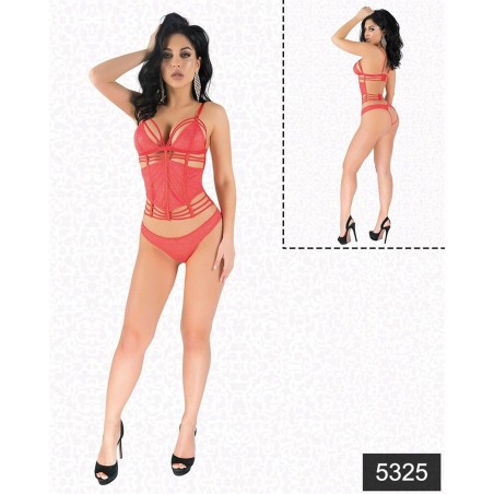 Aria's Closet Kırmızı Simli Dantel Büstiyer Takım