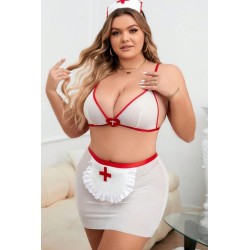 Beyaz Tül ve Dantelli Şık Büyük Beden Fantezi Kostüm 52053BT