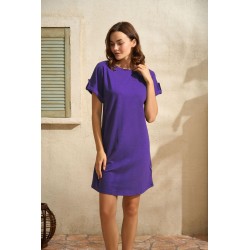 Aria's Closet Günlük Kısa Kol Bisiklet Yaka Cotton Düz Yazlık Kısa Mor Pijama Takımı