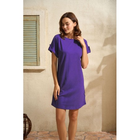 Aria's Closet Günlük Kısa Kol Bisiklet Yaka Cotton Düz Yazlık Kısa Mor Pijama Takımı