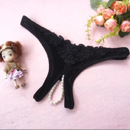 Aria's Closet Siyah Fantezi Özel Bölgesi Açık İncili Külot