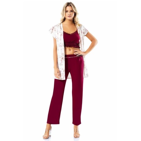 Loriva Büstiyerli Bordo Üçlü Penye Saten Pijama Takımı