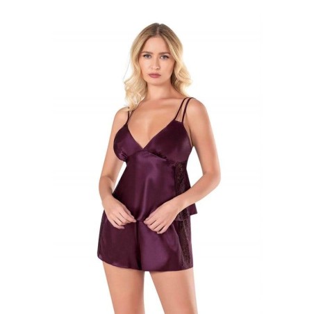 Aria's Closet Mürdüm Saten Babydoll Şort Takımı 9120