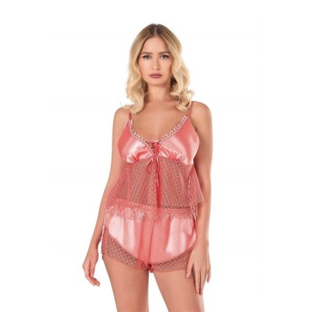 Aria's Closet Mercan Saten Babydoll Şort Takımı 9138