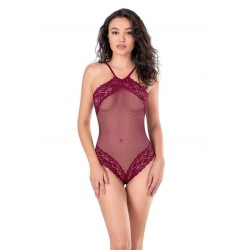 Aria's Closet Bordo File-Tül Bodysuit Gecelik 8126