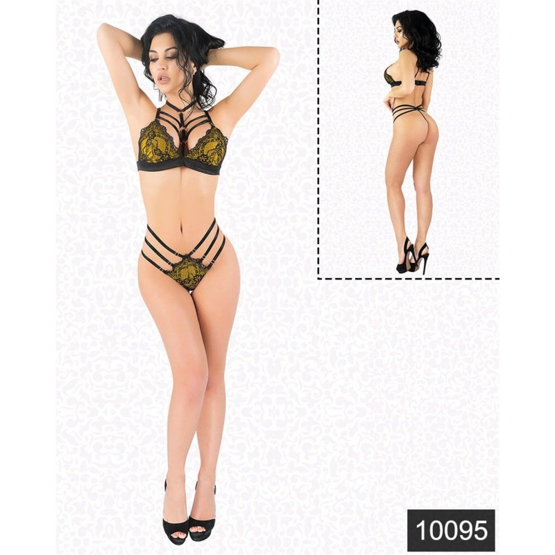 Aria's Closet Seksi Sarı Lamine Jartiyer Takım