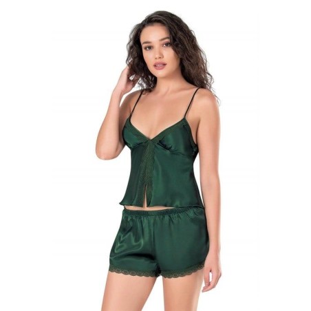Aria's Closet Koyu Yeşil Saten Babydoll Şort Takımı 9128