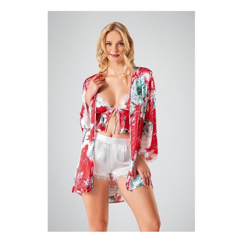 Ahu Bodysuit 3'lü Şort Takımı Kırmızı Çiçek Desenli 7724