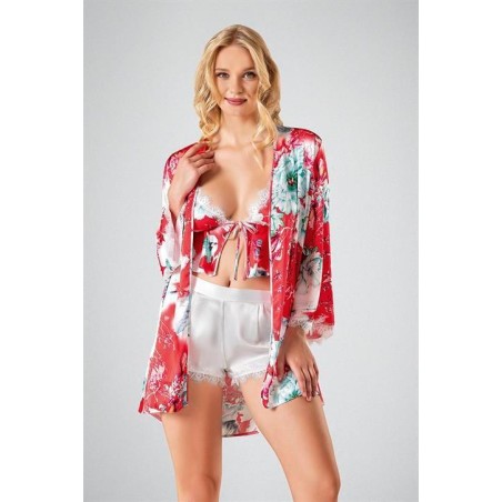 Ahu Bodysuit 3'lü Şort Takımı Kırmızı Çiçek Desenli 7724