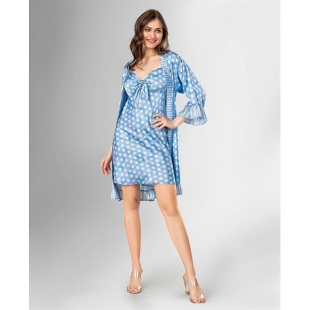 Loriva 2 li Kısa Sabahlık Takımı Mavi Puantiyeli 1804