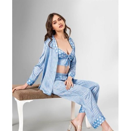 Loriva 3'lü Pijama Takımı Mavi Puantiyeli 1806