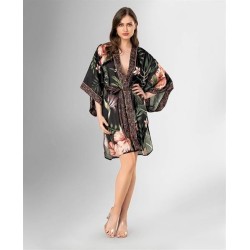 Loriva Kısa Siyah Çiçek desenli Kimono 1876