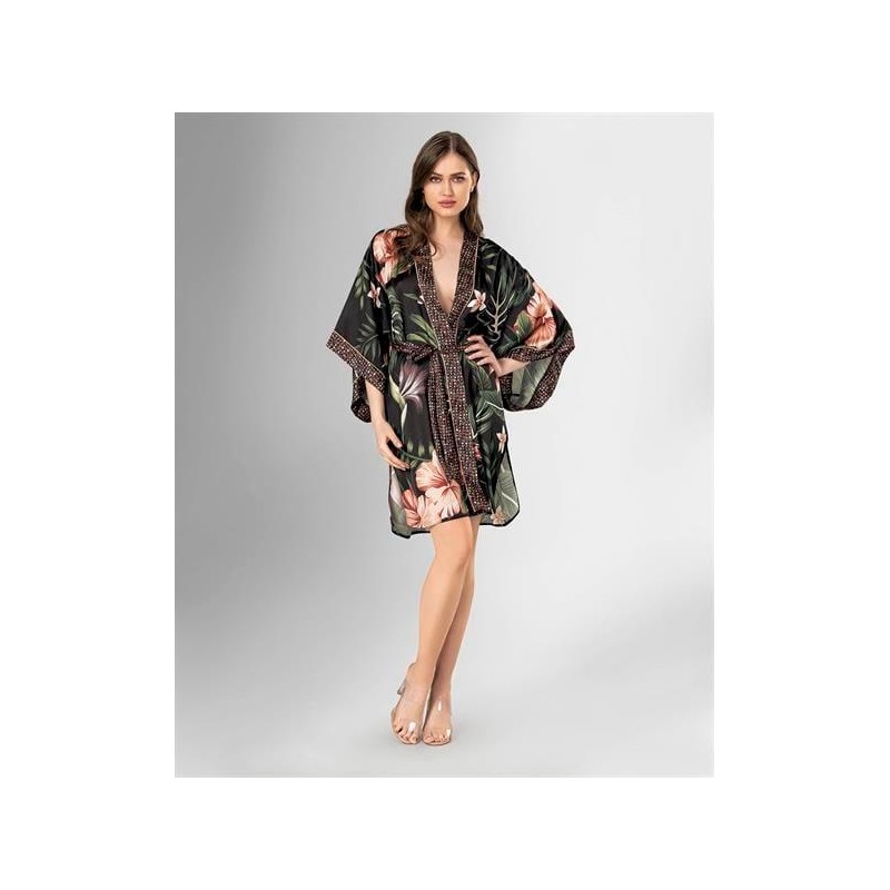 Loriva Kısa Siyah Çiçek desenli Kimono 1876