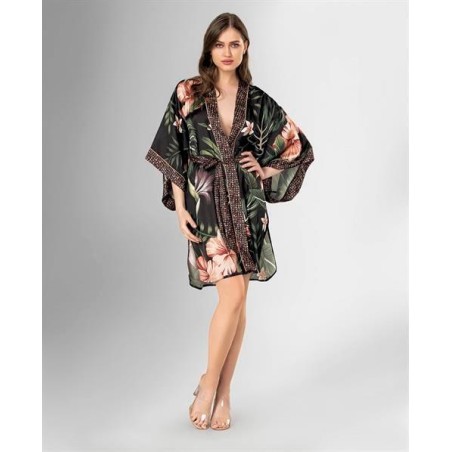 Loriva Kısa Siyah Çiçek desenli Kimono 1876