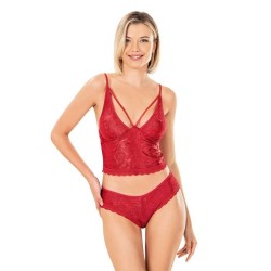 Aria's Closet Jakarlı Şort Takımı Kırmızı 9153