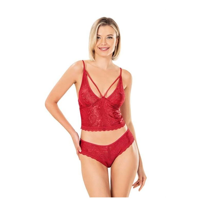 Aria's Closet Jakarlı Şort Takımı Kırmızı 9153