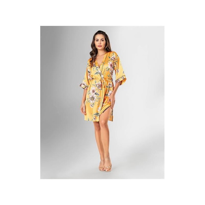 Loriva Kısa Sarı Çiçek Desenli Sabahlık 1874