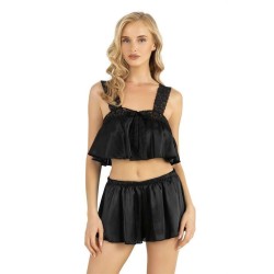 Aria's Closet Siyah Saten Şort Takımı 9200