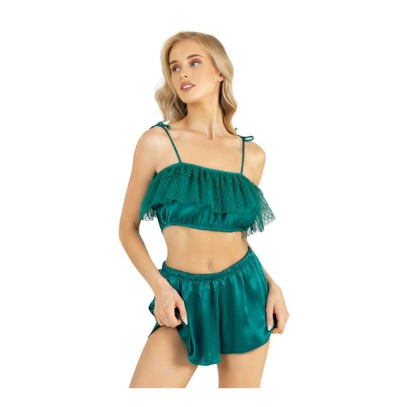 Aria's Closet Zümrüt Saten Şort Takımı 9206