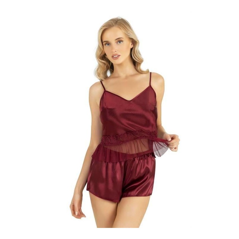 Aria's Closet Bordo Saten Şort Takımı 9209