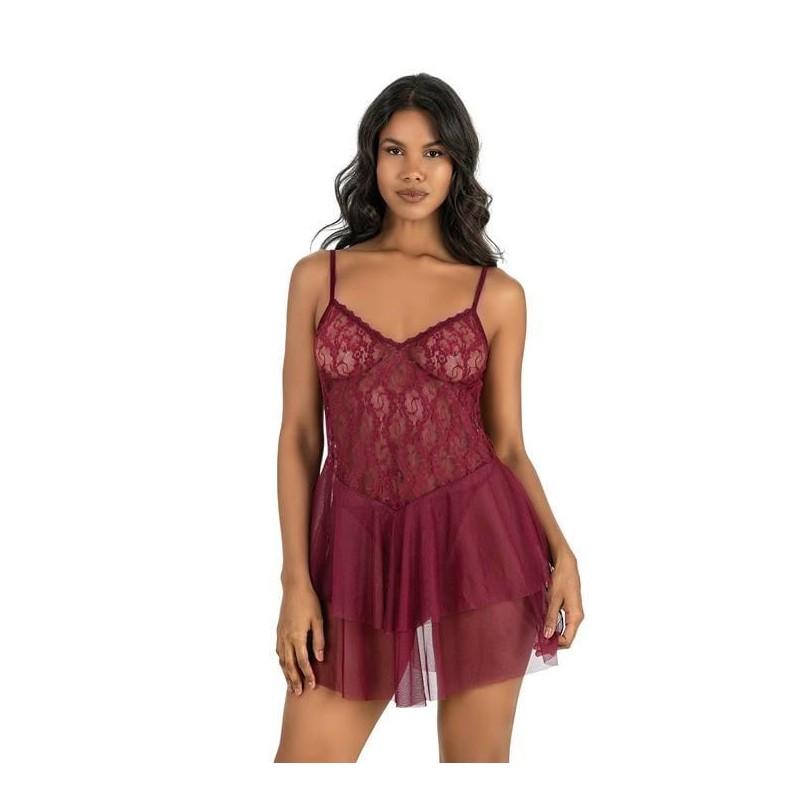 Aria's Closet Bordo Kısa Tül Gecelik 4216