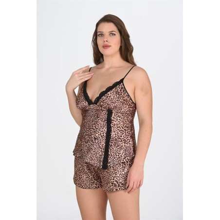 Aria's Closet Büyük Beden Leopar Desenli Şort Takımı 1074