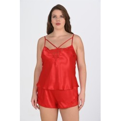 Aria's Closet Büyük Beden Kırmızı Şort Takımı 1076