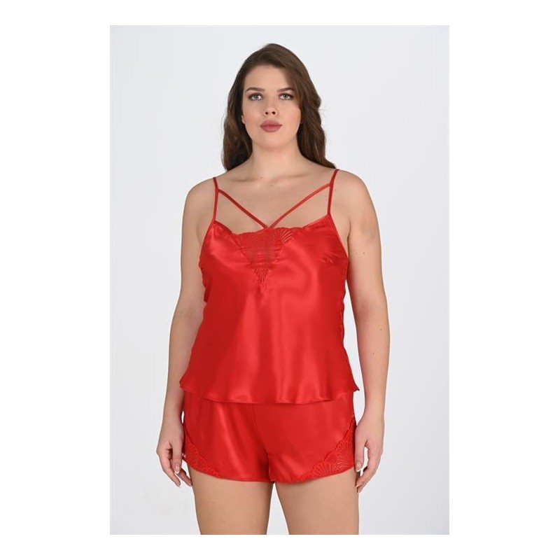 Aria's Closet Büyük Beden Kırmızı Şort Takımı 1076