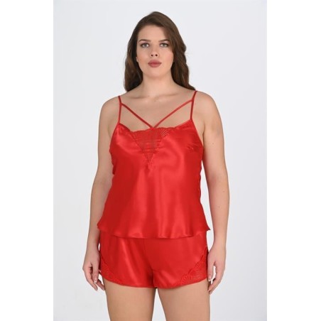 Aria's Closet Büyük Beden Kırmızı Şort Takımı 1076