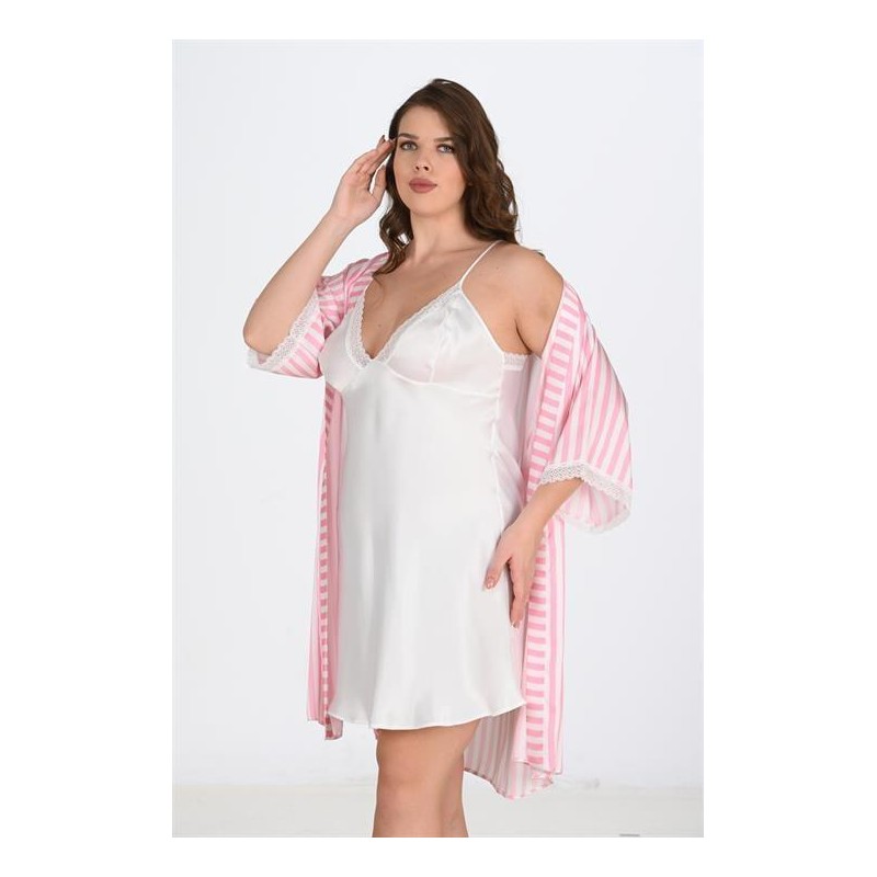 Ahu 2li Beyaz-Pembe Sabahlık Takımı Bigsize 6210