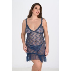 Aria's Closet Büyük Beden Petrol Mavisi Gecelik 3042