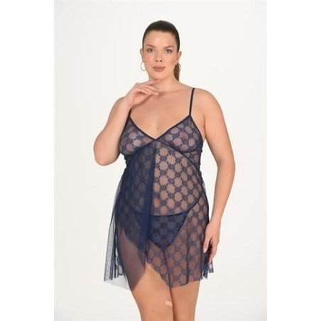 Aria's Closet Büyük Beden Lacivert Gecelik 3046