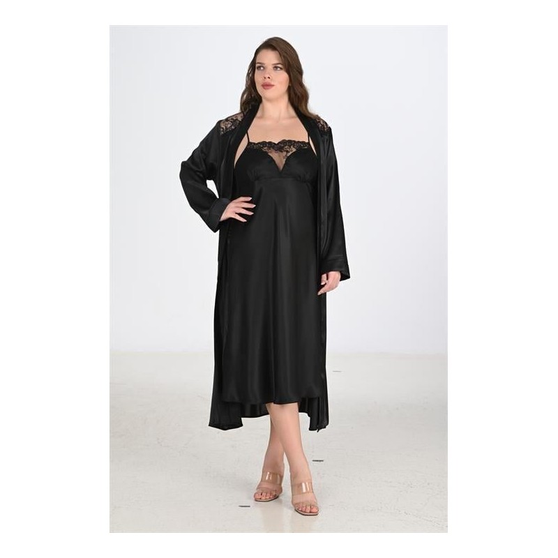 Ahu 2li Siyah Sabahlık Takımı Bigsize 6221
